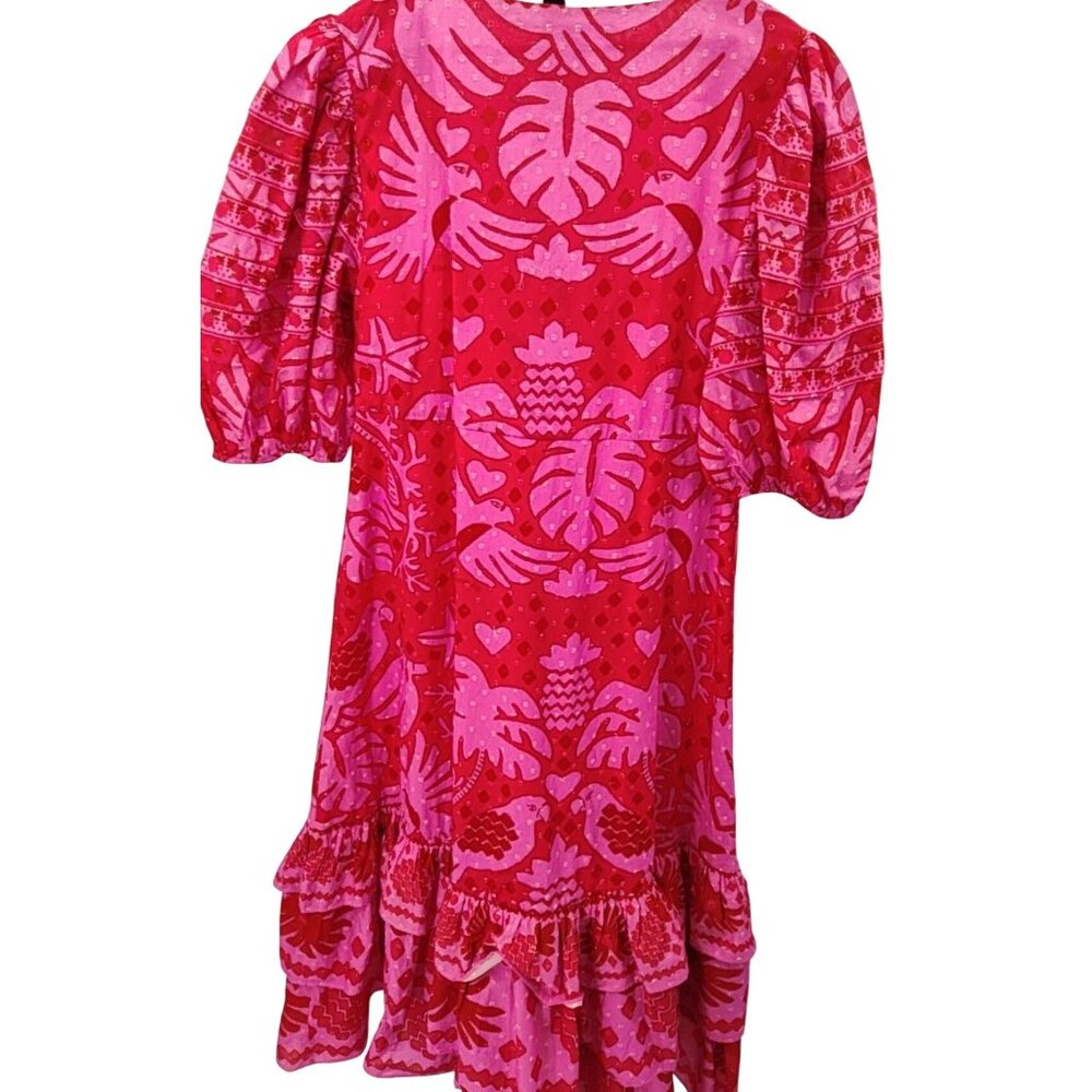 Farm Rio Jungle Scarf Wrap Midi Dress Pink Red Size XL New With Tags - Picture 10 of 11